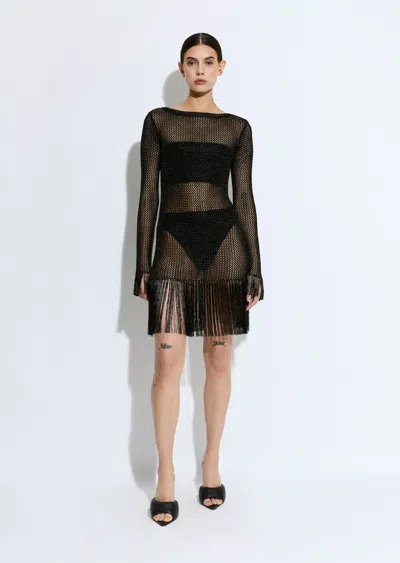 Lapointe Metallic Netting Fringe Mini Dress In Black