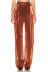 Lapointe Metallic Organza Belted Pant In Brown