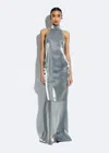 Lapointe Metallic Organza Halter Open Back Gown In Steel