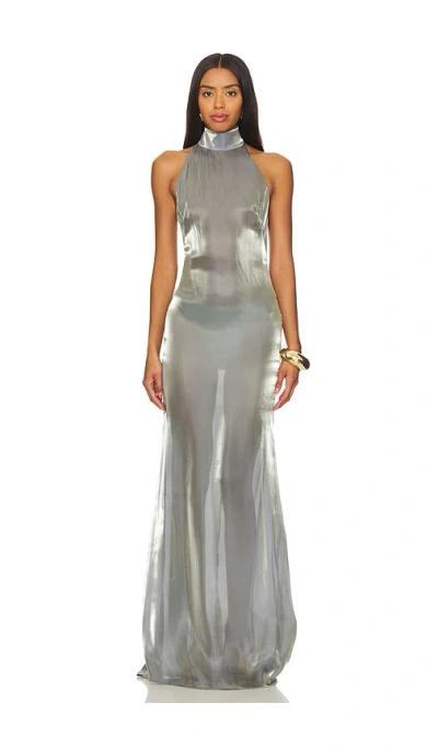 LAPOINTE METALLIC ORGANZA HALTER OPEN BACK GOWN
