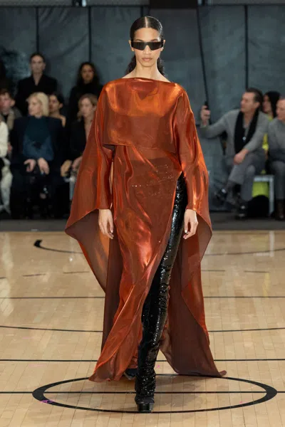 Lapointe Metallic Organza Layered Gown With Cape