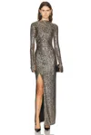 Lapointe Metallic Snake Jersey Long Sleeve Ruched Gown In White