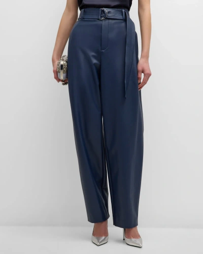 Lapointe Mid-rise Belted Stretch Faux Leather Tapered-leg Trousers In Ink