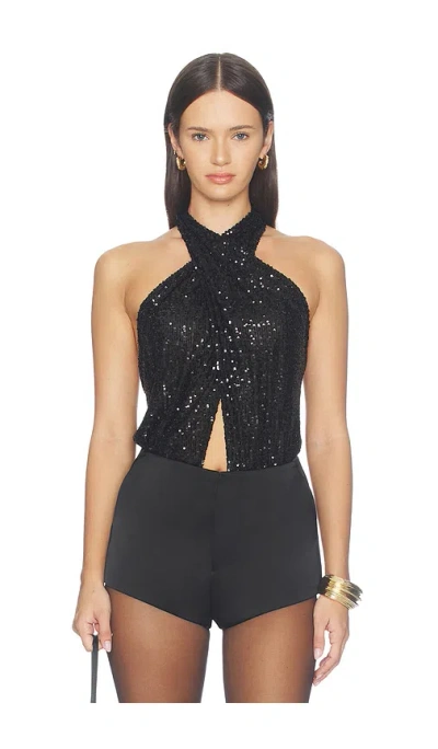 Lapointe Mini Stretch Sequin Halter Cutout Bodysuit In Black