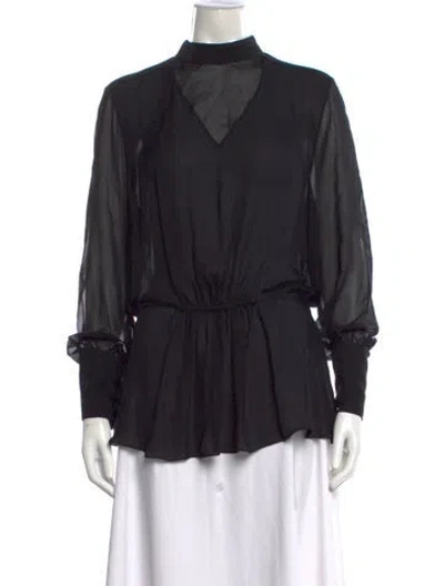 Pre-owned Lapointe Mock Neck Long Sleeve Blouse In Black