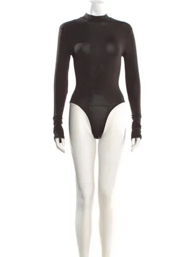 Pre-owned Lapointe Mock Neck Long Sleeve Bodysuit In Brown