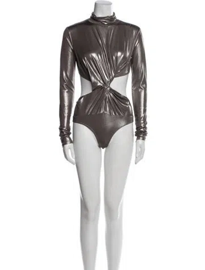 Pre-owned Lapointe Mock Neck Long Sleeve Bodysuit In Gray