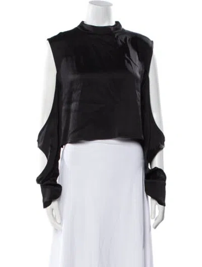 Pre-owned Lapointe Mock Neck Long Sleeve Crop Top In Black