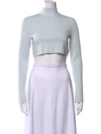 Pre-owned Lapointe Mock Neck Long Sleeve Crop Top In Blue