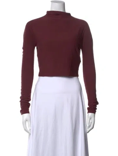 Pre-owned Lapointe Mock Neck Long Sleeve Crop Top In Burgundy