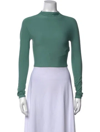 Pre-owned Lapointe Mock Neck Long Sleeve Crop Top In Green