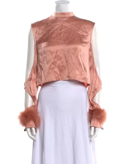 Pre-owned Lapointe Mock Neck Long Sleeve Crop Top In Pink