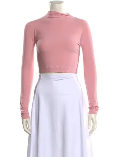 Pre-owned Lapointe Mock Neck Long Sleeve Crop Top In Pink