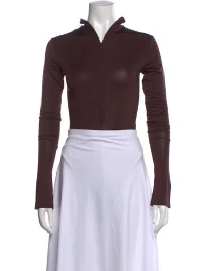 Pre-owned Lapointe Mock Neck Long Sleeve Top In Brown