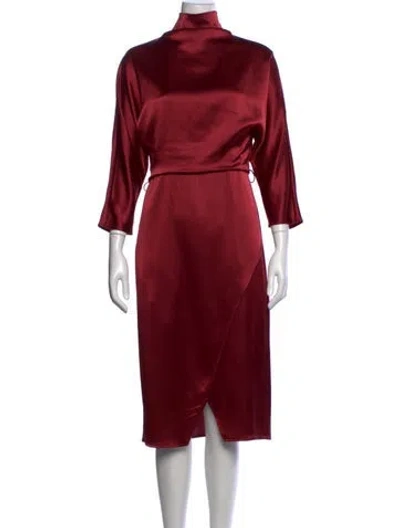 Pre-owned Lapointe Mock Neck Midi Length Dress In Red
