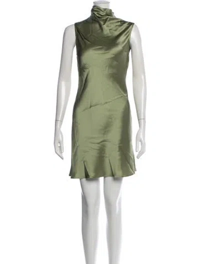 Pre-owned Lapointe Mock Neck Mini Dress In Green