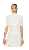 Lapointe Mock Neck Ruched Top In White