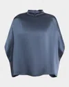 Lapointe Mock-neck Satin Cape T-shirt In Marine