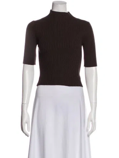 Pre-owned Lapointe Mock Neck Short Sleeve Top In Brown