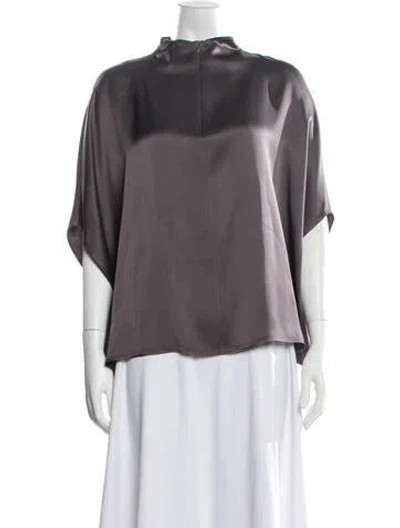 Pre-owned Lapointe Mock Neck Short Sleeve Top In Grey
