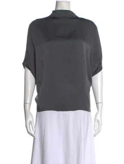 Pre-owned Lapointe Mock Neck Short Sleeve Top In Grey