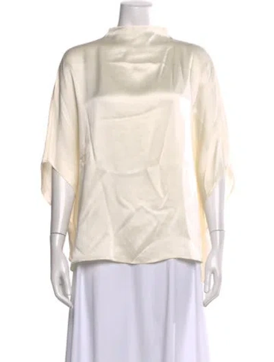 Pre-owned Lapointe Mock Neck Short Sleeve Top In Neutral