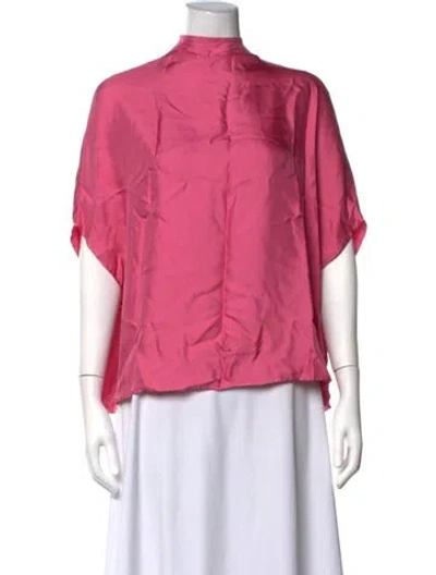 Pre-owned Lapointe Mock Neck Short Sleeve Top In Pink