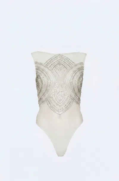 Lapointe Mosaic Crystal Embroidery Sleeveless Bodysuit In Cream