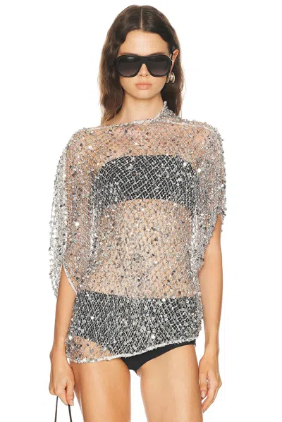 Lapointe Net Mesh Sequin Cape Tee In Black