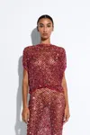 Lapointe Net Mesh Sequin Cape Tee In Deep Pink