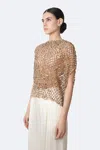 Lapointe Net Mesh Sequin Cape Tee In Pale Gold