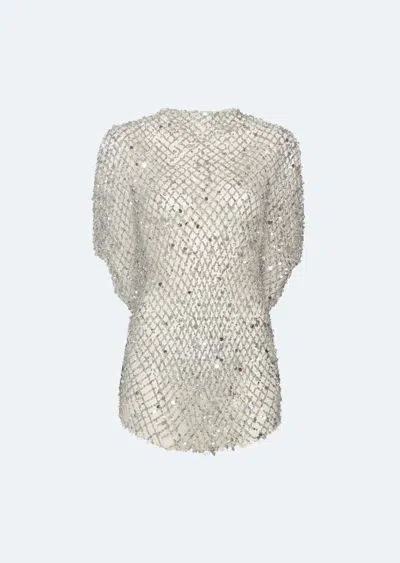 Lapointe Net Mesh Sequin Cape Tee In Silver
