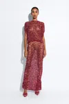 Lapointe Net Mesh Sequin Flare Skirt In Deep Pink