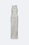 Lapointe Net Mesh Sequin Tank Gown In Silver