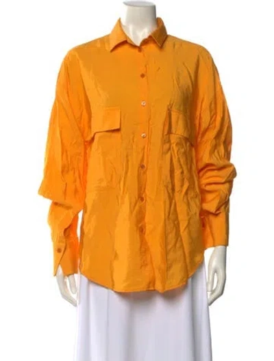 Pre-owned Lapointe Nylon Long Sleeve Button-up Top In Yellow