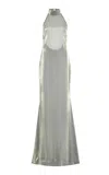 Lapointe Open Back Metallic Organza Halter Gown In Silver