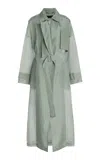 Lapointe Organza Double-breasted Trench Coat In Blue