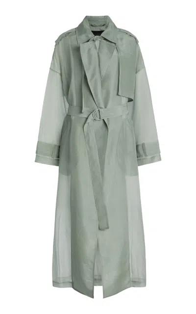 Lapointe Organza Double-breasted Trench Coat In Blue