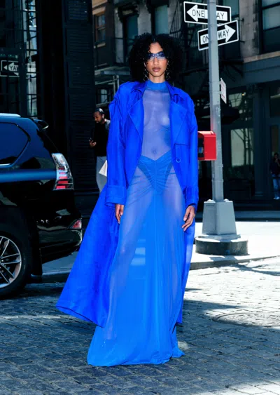 Lapointe Organza Double Breasted Trench In Electric Blue