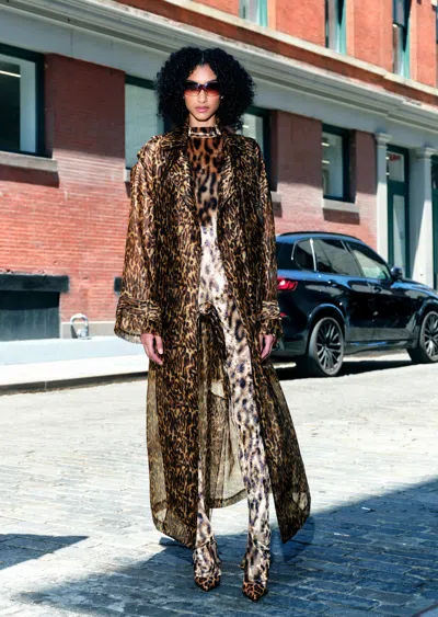 Lapointe Organza Leopard Double Breasted Trench