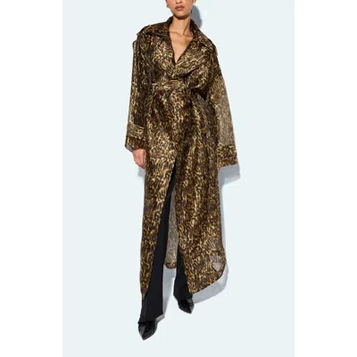 Lapointe Organza Leopard Double Breasted Trench In Brown