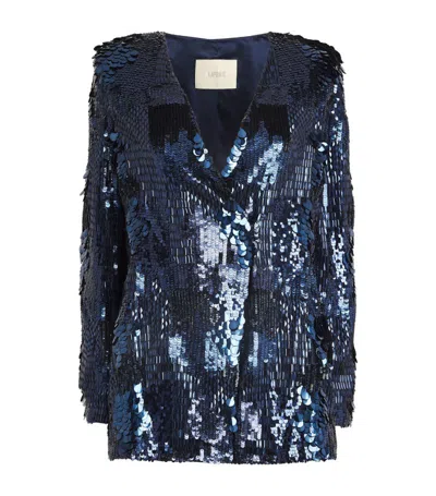 Lapointe Ostrich Feather And Sequin Blazer In Navy