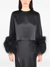Lapointe Ostrich-feathers Long Sleeves Top In Black