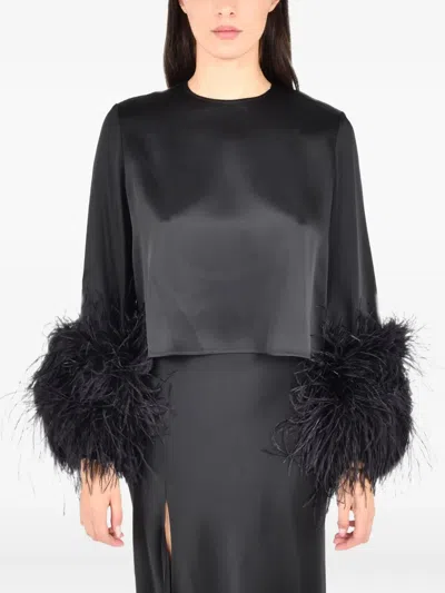 LAPOINTE OSTRICH-FEATHERS LONG SLEEVES TOP