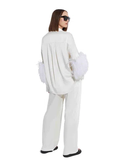 Lapointe Ostrich Feather-trimmed Shirt In Cream