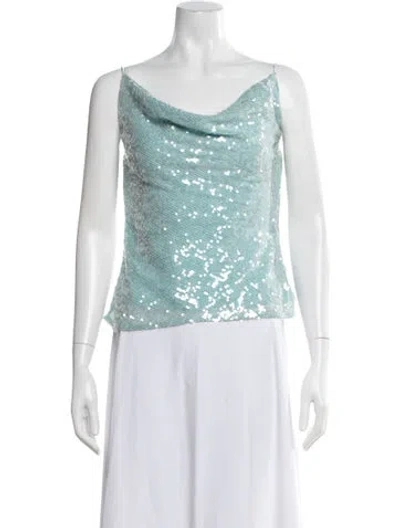 Pre-owned Lapointe Patterned Cowl Neck Top In Blue