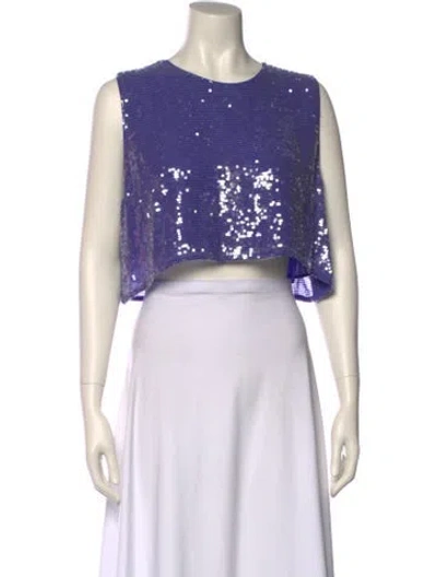 Pre-owned Lapointe Patterned Crew Neck Crop Top In Blue