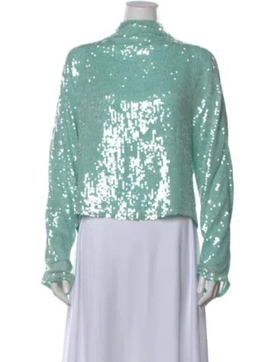 Pre-owned Lapointe Patterned Mock Neck Top In Green