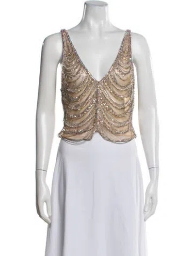 Pre-owned Lapointe Patterned V-neck Top W/ Tags In Neutral