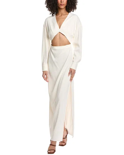Lapointe Pebble Crepe Deep V Cutout Maxi Dress In White